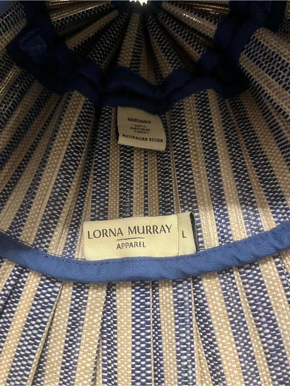 Striped blue and Cream Pleated Wide-Brim Sun Hat Lorna Murray